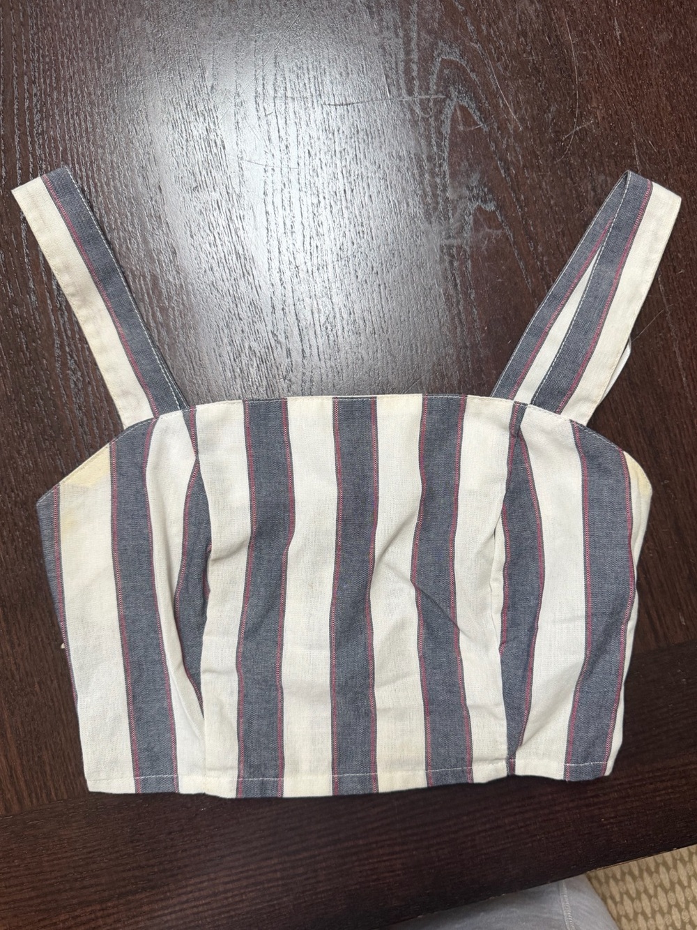 The Fifth Label Striped Square-Neck Crop Top in White, Navy & Red